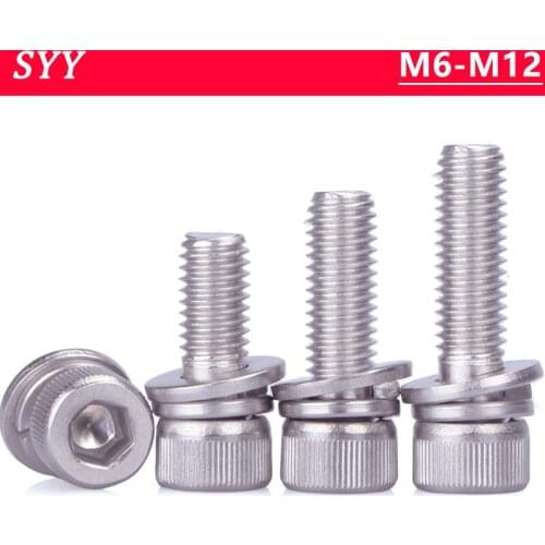 M6M8M10M12 304 Stainless Steel Hexagon Hex Socket Head Cap Three Combination Bolts Knurled Cylinder Allen with Washer Sems Screw