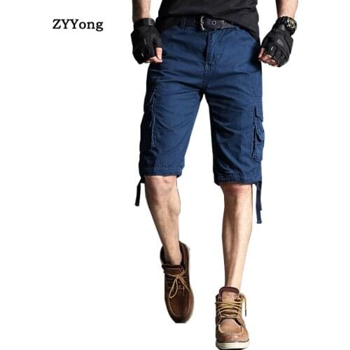 ZYYong Mens Shorts Cotton Loose Breathable Multi-Pocket Overalls Mens Summer Shorts Mens Sports Pants Black Shorts 12 Colors