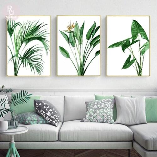 Modern Scandinavian Alocasia Leaves Green Plants Canvas Paintings Nordic Wall Art Poster Prints Pictures Living Room Home Decor