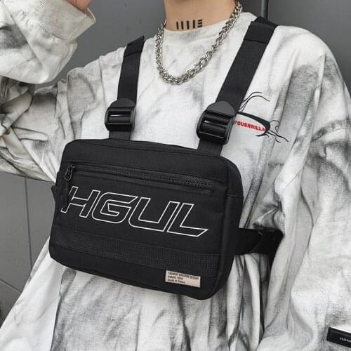 Black Tactical Bag Men Nylon Chest Rig Bag Hip Hop Streetwear Functional Boy Chest Rig Lady Waist Pack Men Casual Chest Bag