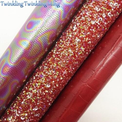 RED Glitter Fabric,Crcodile Faux Fabric, Iridescent Synthetic Leather Fabric Sheets For Bow A4 21x29CM Twinkling Ming XM707
