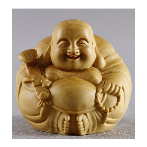 Statuette Home Buxus microphylla Wood carving Small piece ornaments with bergamot woodcarving craft gift Buddha Maitreya harmony