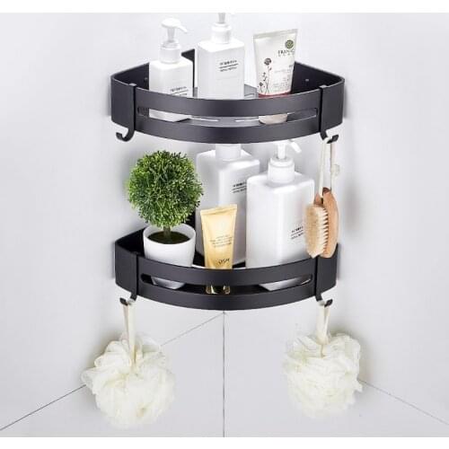 Bathroom Corner Shelves Shower Shelf Bath Shampoo Storage Rack Wall Mounted Aluminum Bathroom Basket Holder Kitchen Accessories