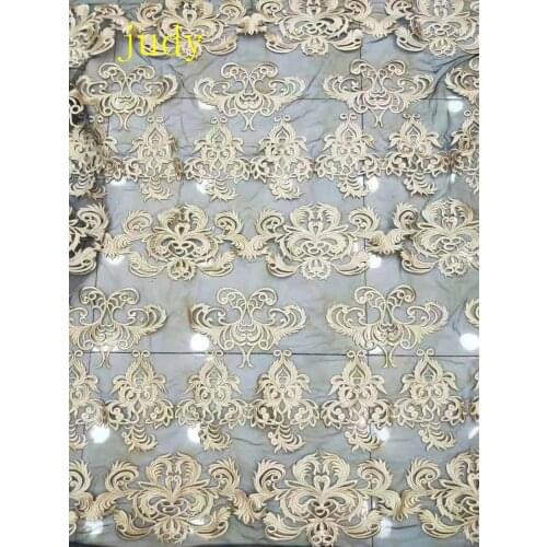 Stock 5yards Black mesh apricot gold embroidery fabric used for wedding dress stage fashion Free shipping YF116