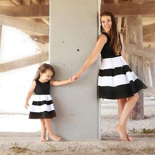 YUXIC Mother Daughter Matching Dress Sleeveless Striped Summer Kids Girls Casual Dress Mom and Me Family Look Dress