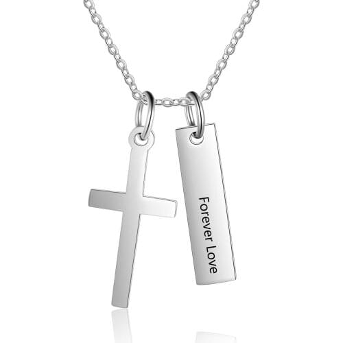 Customized Necklace Vertical Bar Square Cross Pandant Engraved Date or Name Fashion Stainless Steel Jewelry for FriendNE103191