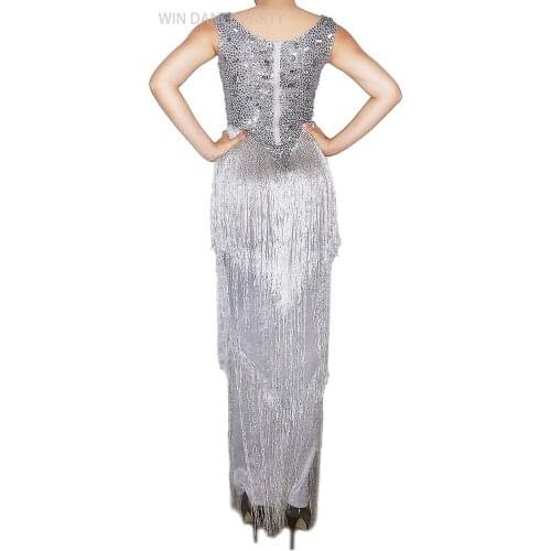 Women Silver Sexy Sequins Dance Costume Singers DJ DS Stage Dress Sleeveless Pole Dance Bar Gogo Dancer Outfits Performing Wear