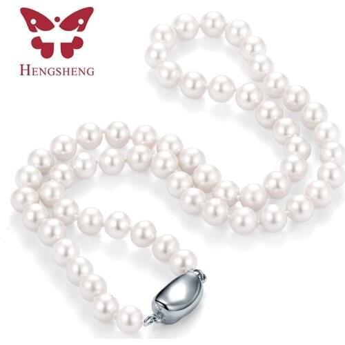 Elegant Women Top Pearl Necklace, AAAA 7-8mm white high luster perfect round 45cm freshwater pearl necklace with 925 silver