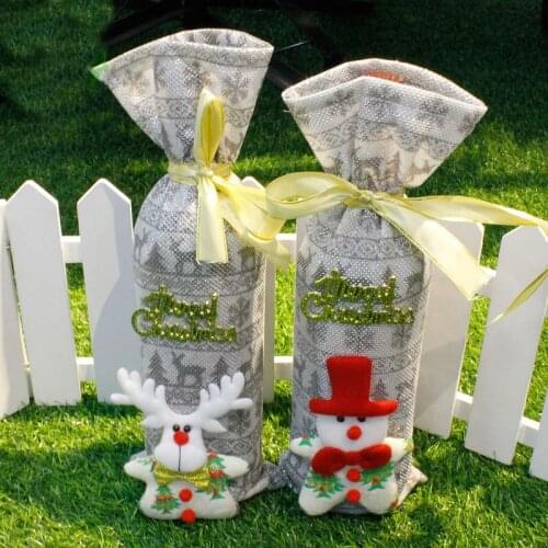 1pc 13x34cm Red Wine Champagne Bottle Covers Bag Santa Snowman Christmas Decorations New Year Holiday Gift Bags Home Decor