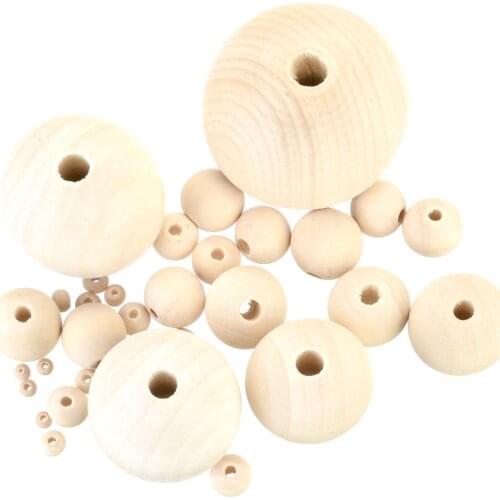 4mm-50mm Dia Natural Hinoki Wood Spacer Beads Round Ball Loose Beads DIY Making Jewelry Gifts Findings, 10-2000PCs