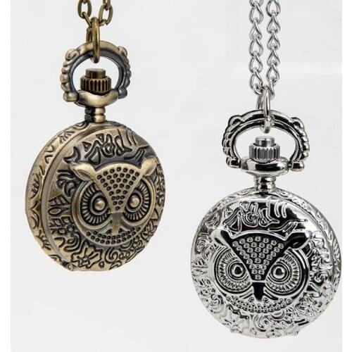 12pcs/lot Steampunk Vintage Bronze Silver Owl Pocket Watch Necklace Chain Dia 2.7cm