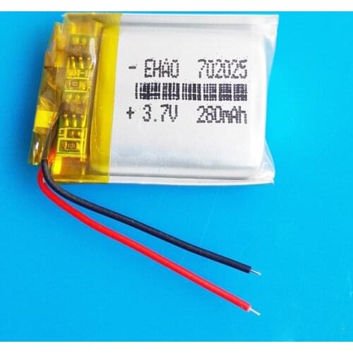 3.7V 280mAh Polymer lithium Lipo Rechargeable battery 702025 Power customized CE FCC ROHS MSDS for camera MP3