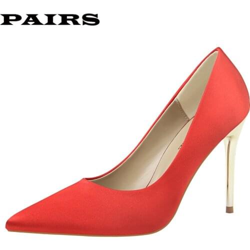 BigTree Brand Designer Pumps Shoes Women High Heels Sexy Stiletto Silk Upper Gold Heels Red Shoes Office Party Shoe Plus Size 43