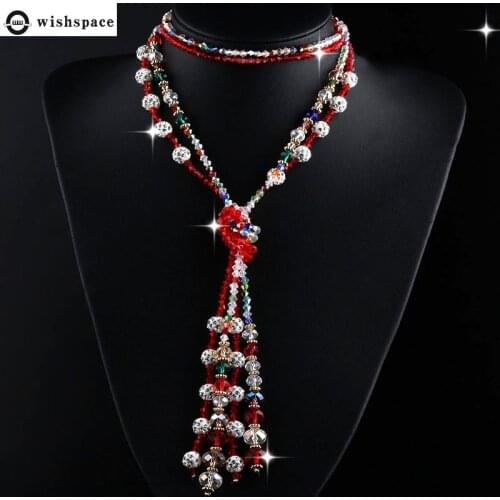 Wishspace, 2020 new colour crystal sweater chain, jewelry fashionable woman Handmade beaded necklace gifts preferred products