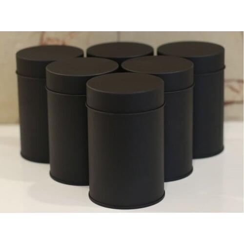 Black round tea tin box tea container for 75g tea packing food tin can