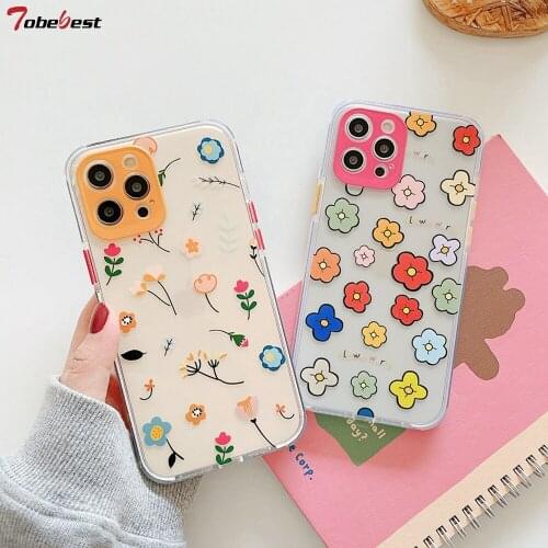 Tobebest Color Flowers Clear Phone Cases for iPhone 12 Pro Max 11 Pro Max X XS XR 7 8 Plus 12 mini Camera Protection Soft Cover