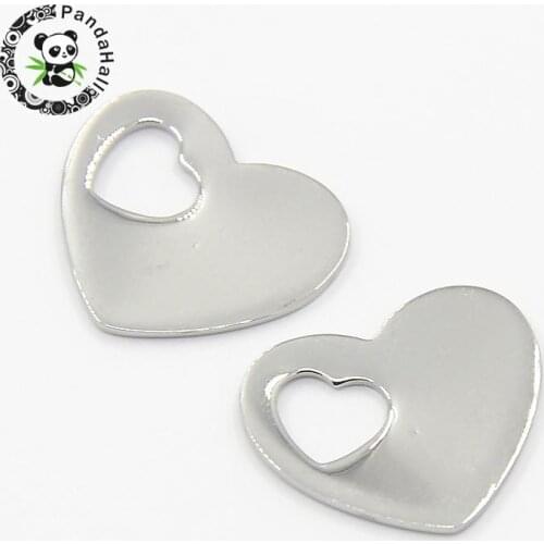 Valentine Gifts Ideas for Him 304 Stainless Steel Blank Stamping Tag Heart Charms Pendants, Stainless Steel Color, 15x18x7mm