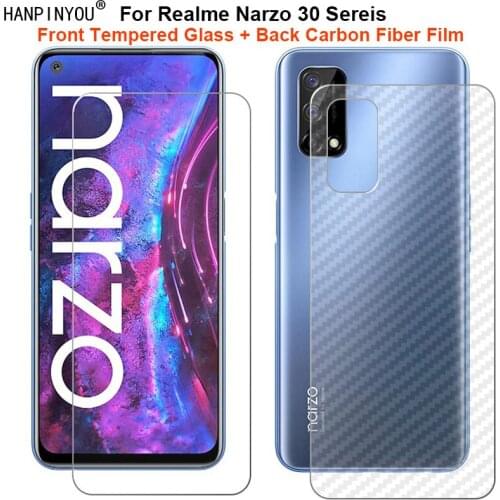 For Realme Narzo 30 Pro 5G 6.5" 1 Set = Soft Back Carbon Fiber Film + Premium Tempered Glass Front Screen Protector