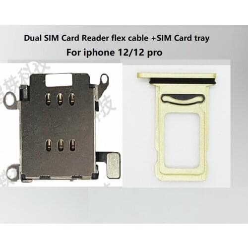 Dual Sim Card Reader connector Flex Cable + Sim Card Tray Slot Holder For iPhone 12/12pro