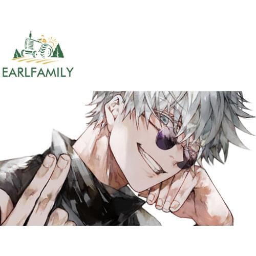 EARLFAMILY 13cm x 6.8cm Personality Gojo Satoru Car Stickers for Jujutsu Kaisen Anime Decals Laptop Car Windwo Bumper Decor