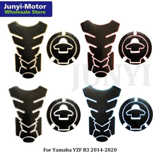 Chrome Fuel Tank Pad Gas Cap Cover Stickers For Yamaha YZF R3 YZFR3 2014 2015 2016 2017 2018 2019 2020 3D Motorcycle Grip Decal