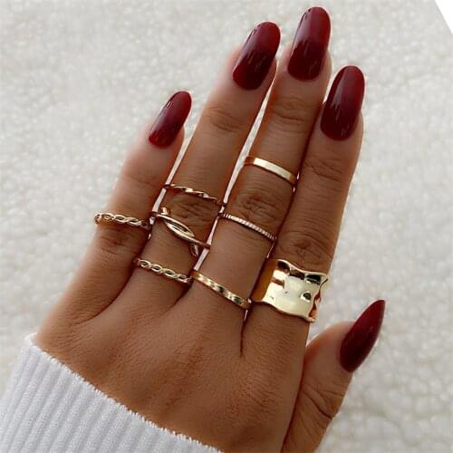 IFMIA 2021 New Fashion Punk 8pcs/set Minimalist Gold Silver Color Geometric Metal Chain Knot Rings For Women Femme Party Jewelry