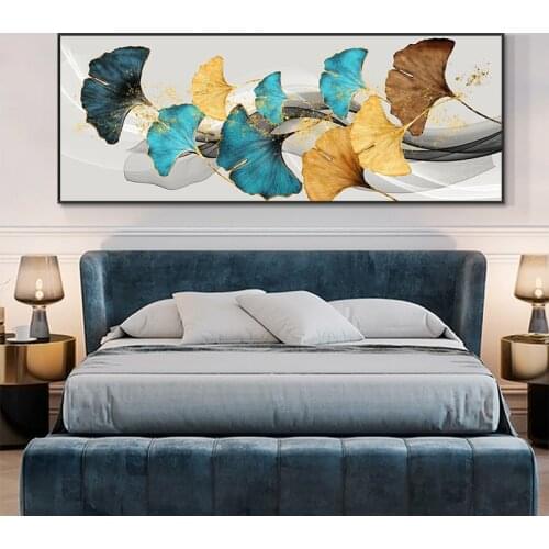 Yellow And Blue Ginkgo Leaves Oil Painting On Canvas Print Nordic Poster Wall Art Picture For Living Room Home Decor Frameless