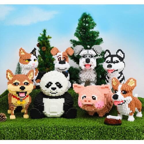 DIY Animal World Assembled Diamond Building Blocks Kitten Puppy Pig Panda Model Mini Building Blocks Childrens Toy Without Box