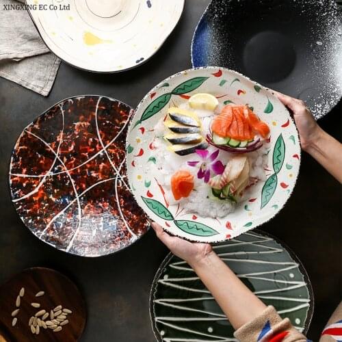 Creative Japanese Ceramic Fruit Plate Snack Storage Tray 13 Inch Round Plate Dining Table Supplies Simple Kitchen Tableware