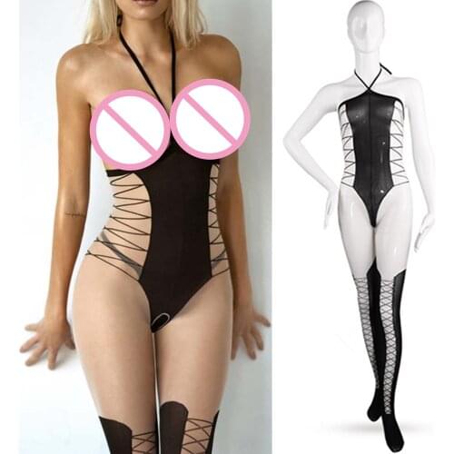 Patchwork Sling Lingerie For Women Bodystocking Sexy Lingeries Intimate Fishnet Female Bodysuit Set Hot Lace Top Thigh Underwear