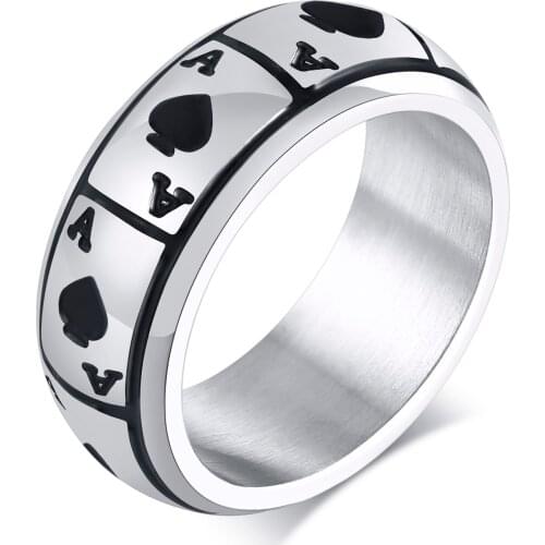 Mens Stainless Steel Poker Dome Ring