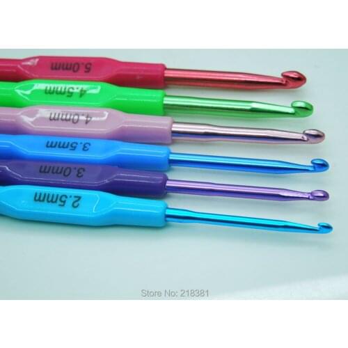 New 30pcs(5sets) Colorful Plastic Handle Aluminum Crochet Hooks Knit Needles Weave 6size 2.5-5mm