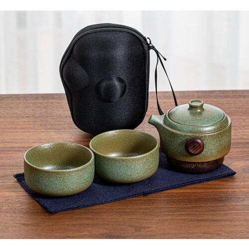 New Chinese Portable Tea Set Ceramic 1 Pot 2 Cups Travel Tea Set Mugs Storage Bag Teaware Set Heat Insulation Container