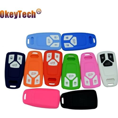 OkeyTech silicone rubber car key fob replacement soft cover case skin shell holder for Audi 2016 2017 A4 allroad B9 Q5 Q7 TT TTS