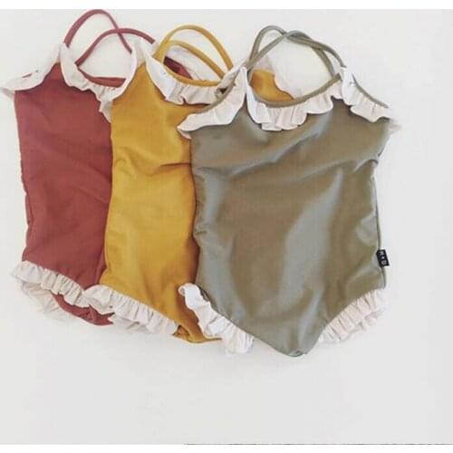 1-6 Y Toddler Baby Girls Bikini Sunsuit Clothes Solid Color Ruffles Swimsuit Swimwear Swimming Top