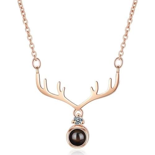 Sole Memory 100 Languages I Love You Hot Projection Visible 925 Sterling Silver Cute Deer Clavicle Chain Female Necklace SNE438