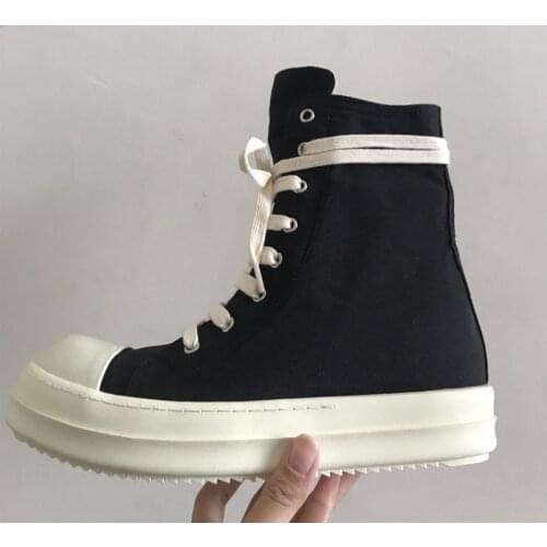 Owen Seak Men Casual Canvas Shoes Luxury Trainers Ankle Boots Lace Up Sneakers Zip High-TOP Hip Hop Streetwear Flats Black Shoes