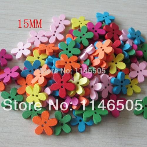 100pcs/lot Natural Wood Button 15mm New Flower Sewing clothing children/decoration/Craft/Scrapbooking Accessorie Buttons