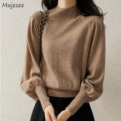 Pullovers Women Solid Elegant Lady Slim Leisure Plus Size 3XL All-match Soft High Quality Knitted Sweaters Half Turtleneck Tops