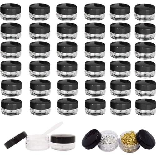 40pcs 10 Gram Empty Plastic Cosmetic Containers Clear Round Sample Pot Jar Screw Black Cap Lid BPA Free Cream Packaging
