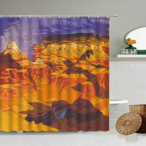 Barren Mountain Desert Field Natural Scenery Shower Curtain Retro Aboriginal Oil Painting Art Bathroom Waterproof Screen Set
