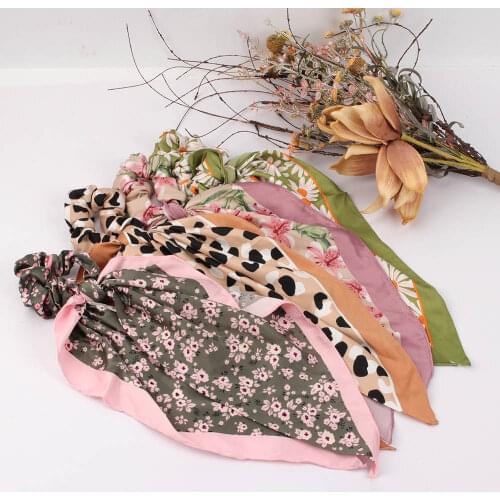 Leopard Print Long Ribbon Scrunchies Bow Ponytail Holder Hair Scarf Hair Tie Rope Women Girls Elastic Hair Accessories Headwear