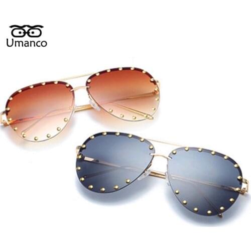 Umanco Vintage Metal Sunglasses Women Men Fashion Eyewear Unisex Trendy Rivet Sun Glasses 2019 New High Quality Sunglasses UV400