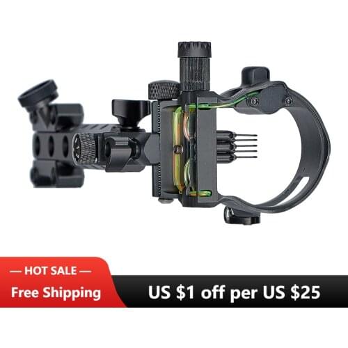 Archery arrow Bow Sight 5-Pin Fiber Optics Bow Sight five-needle aiming for Recurve/Compound Bows Archery Hunting