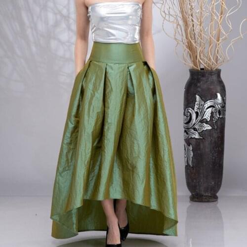 Wedding Skirt Formal Long Maxi Skirt High Waisted Skirt Green Taffeta Skirt Asymmetric Skirt for Elegant Bridal Skirt 2021