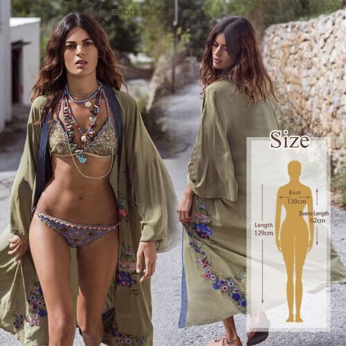 Embroidery Kaftan Beach Tunic Cotton Beach Cover up Saida de Praia Swimsuit Women Bikini cover up Pareo Sarong Beachwear Q882