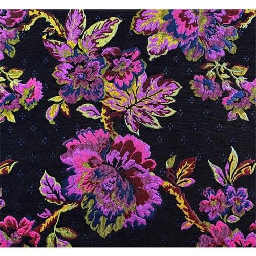 CF990 High-quality Purple Flowers Jacquard Black Brocade Fabric/Womens Clothings Fabric/Home Textiles/DIY Sewing Material
