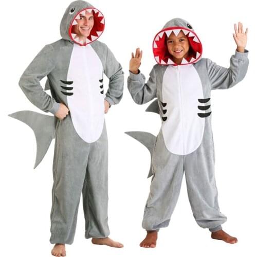 Adult Grey Shark Cosplay Halloween Costume For Kids Boys Cute Sharks Jumpsuit Child Christmas Birthday Party Group Fancy Dress