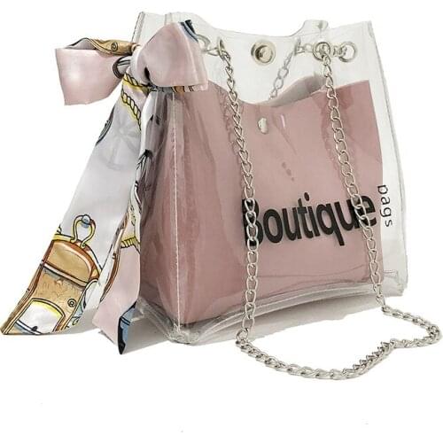 Womens Transparent Bag 2021 New Style Versatile beach Bag Fashion PVC Small Shoulder Bag Chain Fairy Cross-body Bag For Women