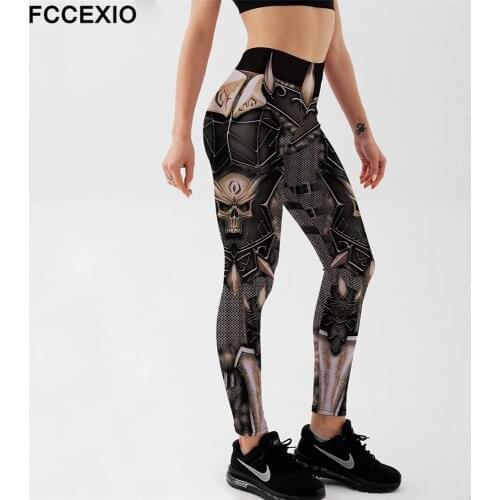 FCCEXIO Dark Skull 3D Print Womens Pants Push Up Running Sports Leggings Slim Pants Female Casual Trousers Fitness Leggings